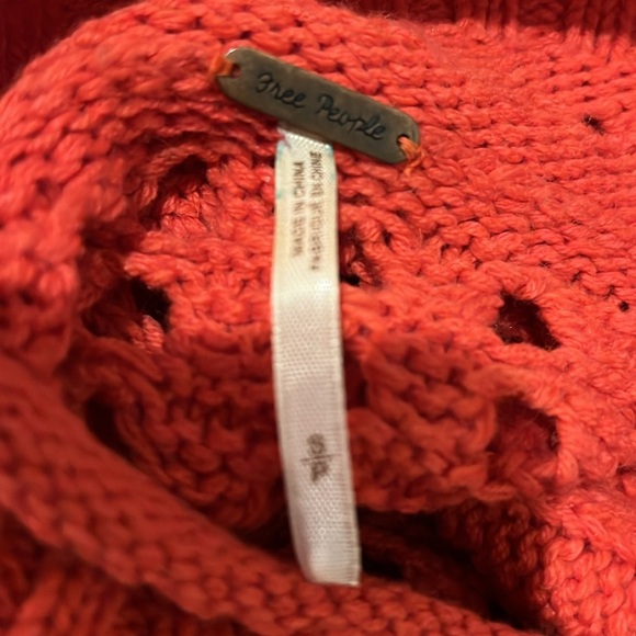 Free People Open Knit Crochet Mockneck Sweater Orange Size Small - Picture 11 of 12